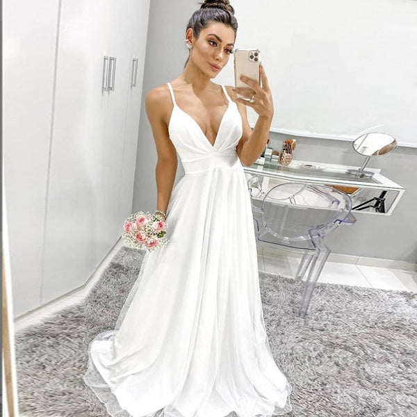 SSR1133,Simple straps long wedding dresses,chiffon long bridal gown