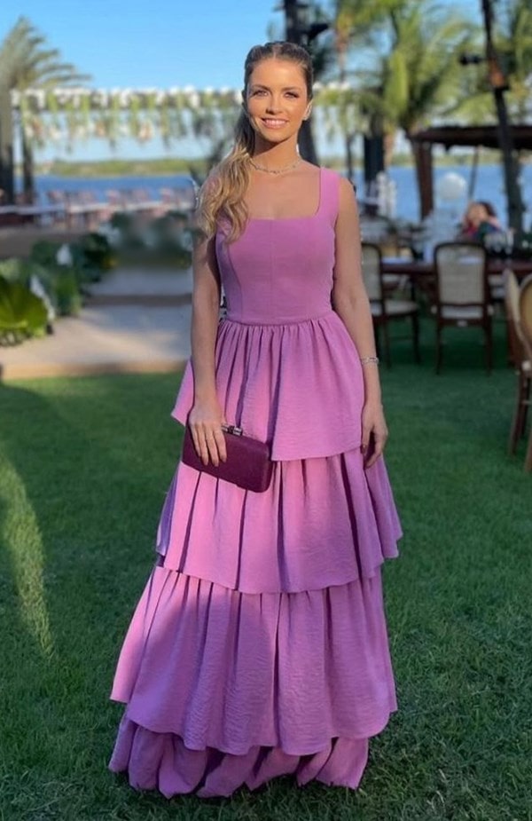 SSR1223,Purple Prom Dresses,Ruffles Floor Length Evening Graduation Gown