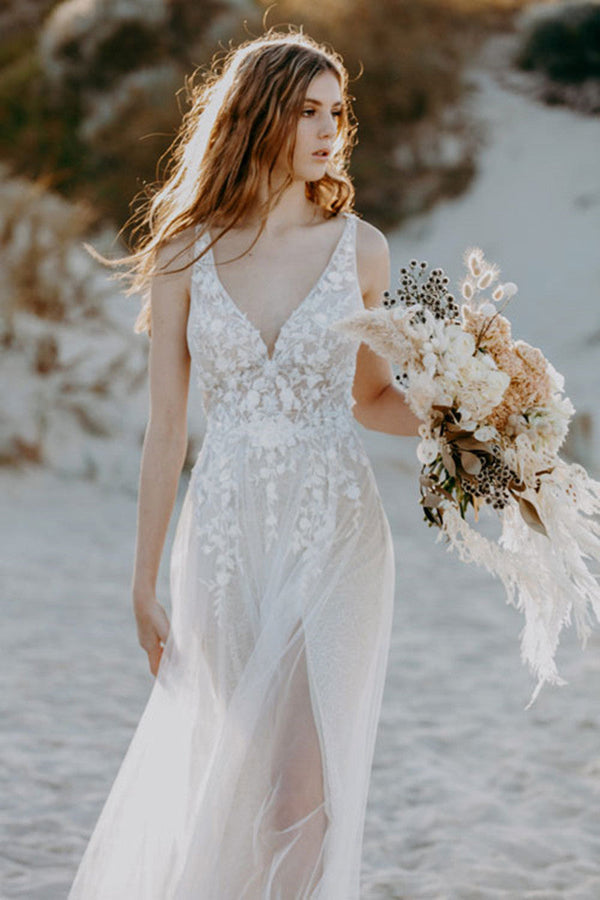 SSR0806,Ivory wedding dress v-neck bridal gown tulle lace wedding dresses